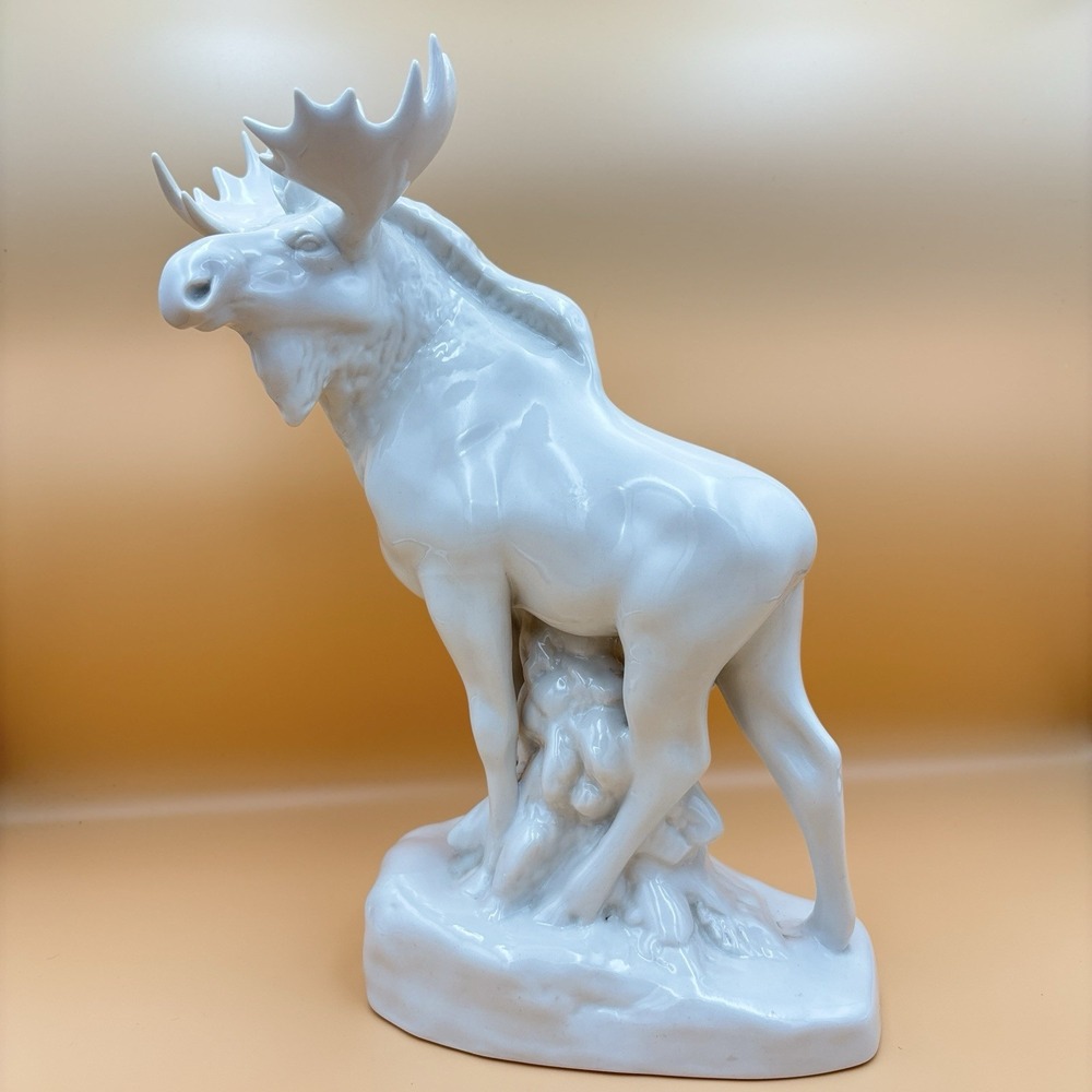 Lomonosov White Porcelain Moose Large Figurine Mid/Late 20th Century Russia